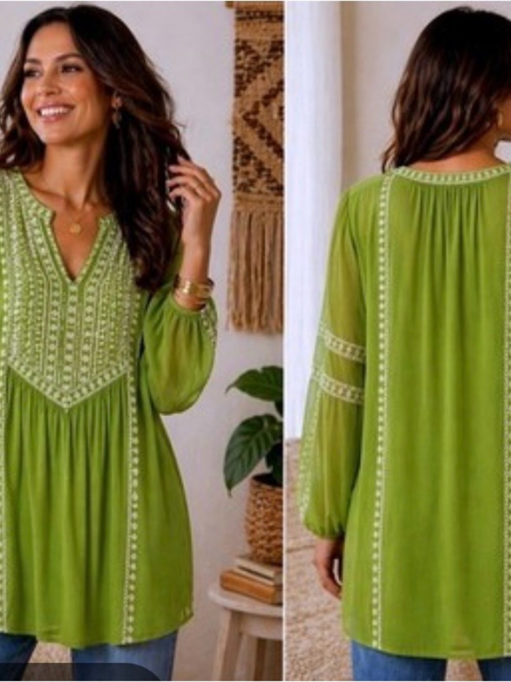 TOLANI Lauren Floral Embroidered Boho Blouse 3X